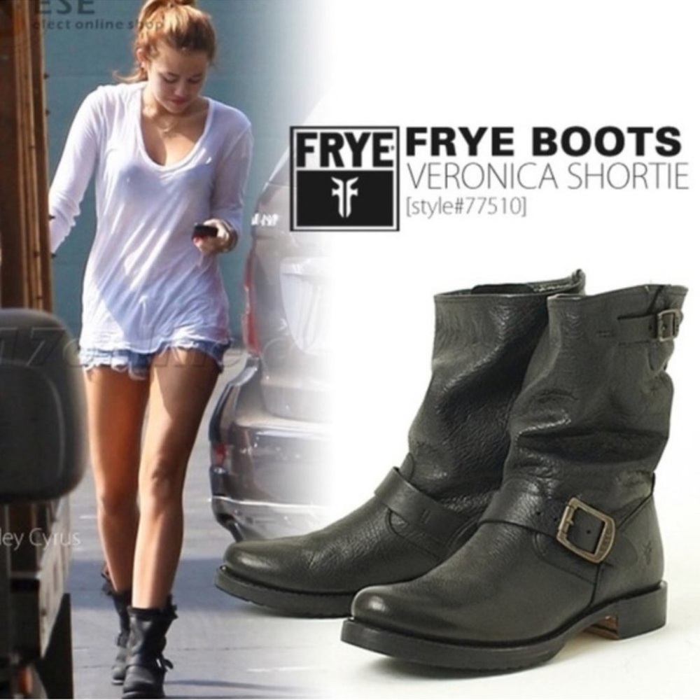 FRYE Veronica Short Harness Black Leather Moto Biker Boots Grunge Core Size 6.5 - Picture 14 of 14